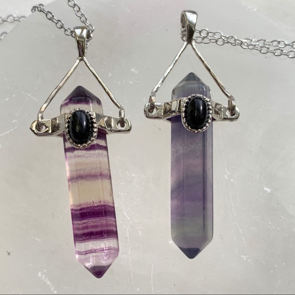 LAST ONE Rainbow Flourite Necklace W/ Onynx Stone - Picture 6 of 8